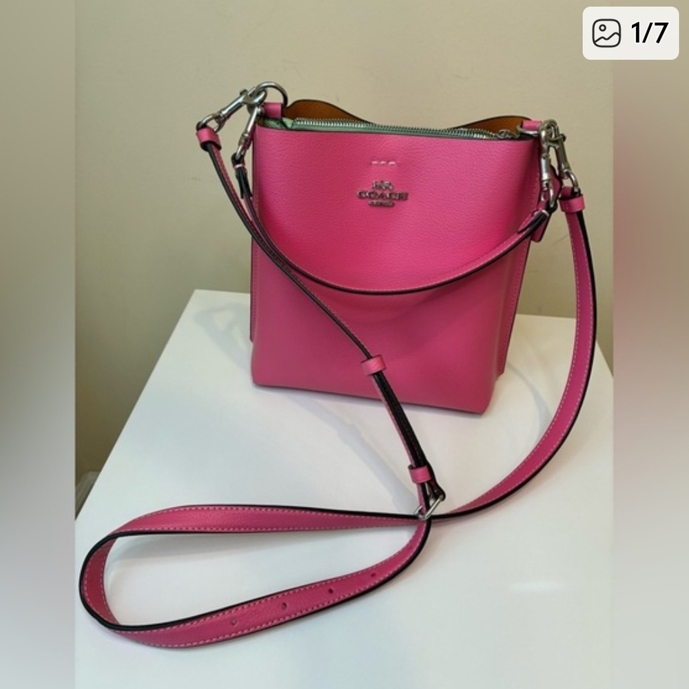 Coach Pink Pebble Leather Bucket Shoulder Bag